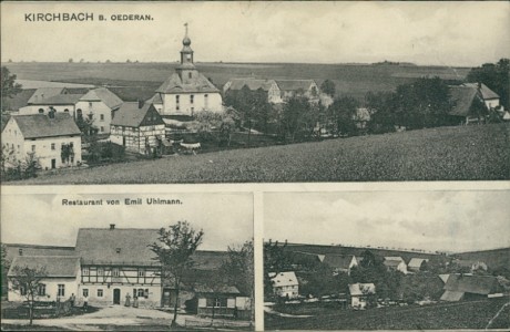 Alte Ansichtskarte Kirchbach b. Oederan, Totalansicht, Restaurant von Emil Uhlmann
