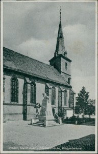Alte Ansichtskarte Hofheim, Mainfranken, Stadtpfarrkirche, Kriegerdenkmal