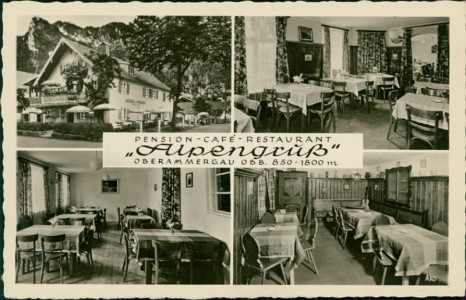 Alte Ansichtskarte Oberammergau, Pension-Café-Restaurant Alpengruß