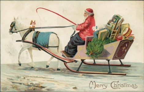 Alte Ansichtskarte Merry Christmas, Weinachtsmann auf Kutsche