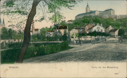 Alte Ansichtskarte Siegburg, Partie mit dem Michaelsberg