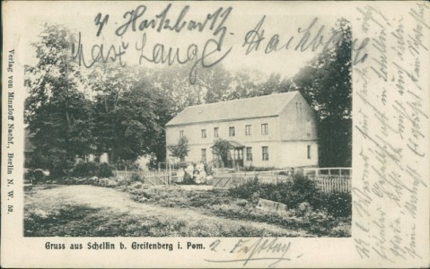 Alte Ansichtskarte Gruss aus Schellin b. Greifenberg i. Pom., Teilansicht