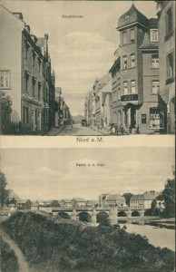 Alte Ansichtskarte Nied a. M., Hauptstrasse, Partie a. d. Nied