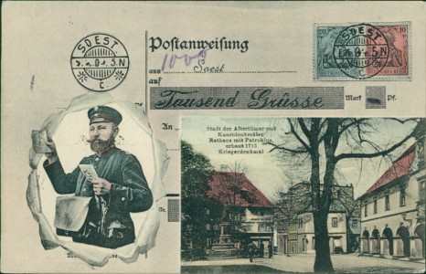 Alte Ansichtskarte Soest, Postanweisung aus Soest