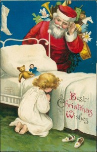 Alte Ansichtskarte Best Christmas Wishes, Weihnachtsmann mit Mädchen
