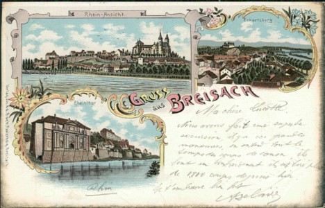 Alte Ansichtskarte Gruss aus Breisach, Rhein-Ansicht, Eckartsberg, Rheinthor