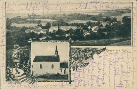 Alte Ansichtskarte Gruss aus Portz, Gesamtansicht mit Kirche
