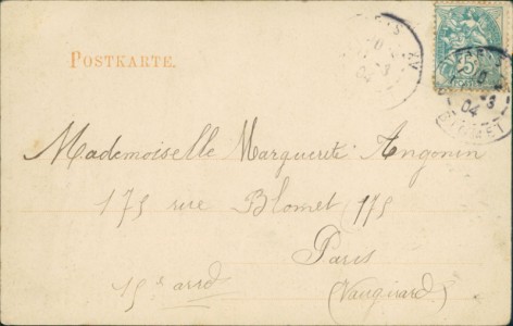 Adressseite der Ansichtskarte Lahr i. B., Einzug des IV. bad. Feld-Artillerie-Regts. No 66