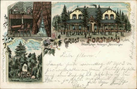 Alte Ansichtskarte Neumünster, Gruss vom Forsthaus in den Städtischen Anlagen