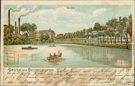 Alte Ansichtskarte Gruss aus Neumünster, Teich