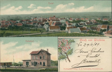 Alte Ansichtskarte Gruß aus Dexheim, Total, Bahnhof
