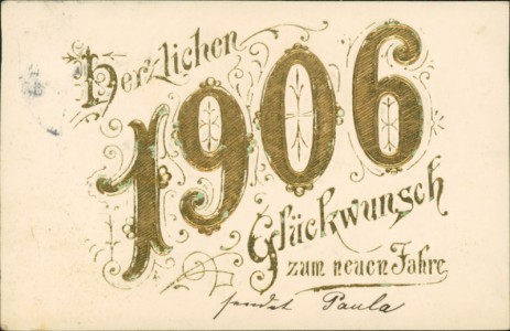 Alte Ansichtskarte 1906, Herzlichen Glückwunsch zum neuen Jahre