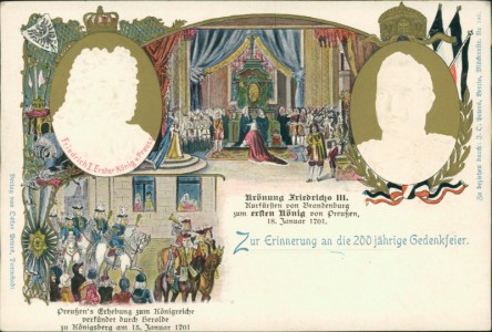 Alte Ansichtskarte Krönung Friedrichs III, Zur Erinnerung an die 200 jährige Gedenkfeier