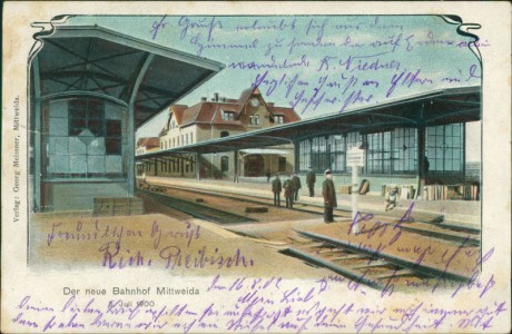 Alte Ansichtskarte Der neue Bahnhof Mittweida, 8. Juli 1900