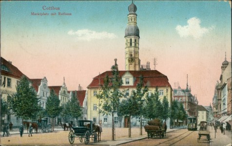 Alte Ansichtskarte Cottbus, Marktplatz mit Rathaus