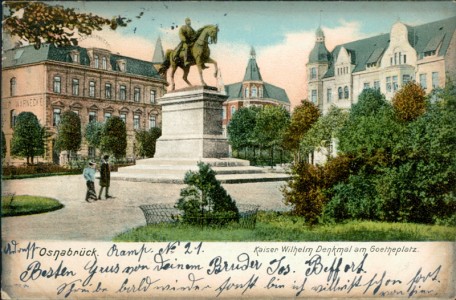 Alte Ansichtskarte Osnabrück, Kaiser Wilhelm Denkmal am Goetheplatz