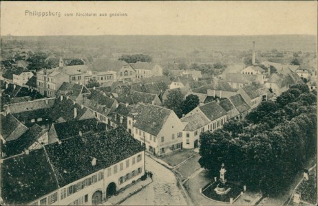 Alte Ansichtskarte Philippsburg vom Kirchturm aus gesehen, 