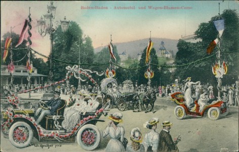 Alte Ansichtskarte Baden-Baden, Automobil- und Wagen-Blumen-Corso
