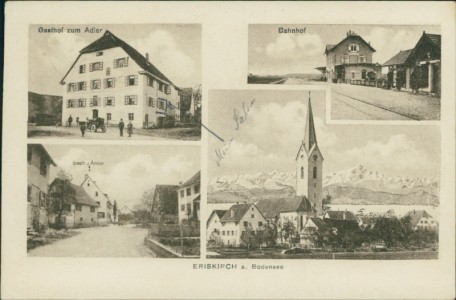 Alte Ansichtskarte Eriskirch a. Bodensee, Gasthof zum Adler, Bahnhof, Gasth. z. Anker, Kirche