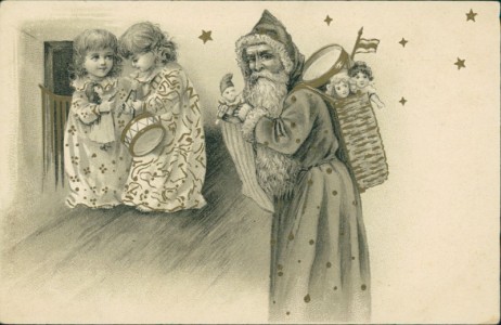 Alte Ansichtskarte Weihnachtsmann besucht Kinder, 