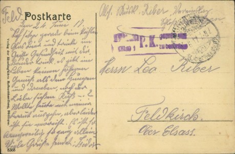 Adressseite der Ansichtskarte Büdingen-Rinderbügen, Zeche Hedwig, Gastwirtschaft von Hch. Gömmer II. Wwe.