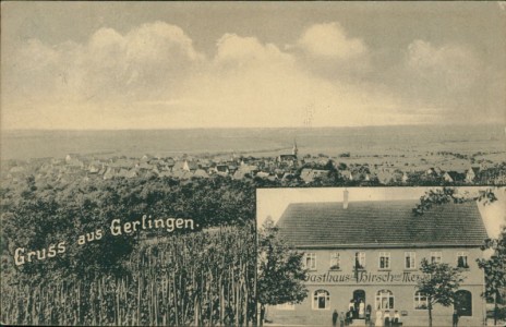 Alte Ansichtskarte Gerlingen, Gesamtansicht, Gasthaus zum Hirsch und Metzgerei