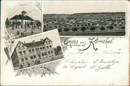 Alte Ansichtskarte Korntal-Münchingen, Kirche, Gesamtansicht, Lateinschule