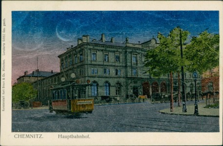 Alte Ansichtskarte Chemnitz, Hauptbahnhof mit Straßenbahn