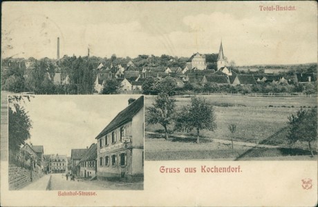 Alte Ansichtskarte Bad Friedrichshall-Kochendorf, Total-Ansicht, Bahnhof-Strasse