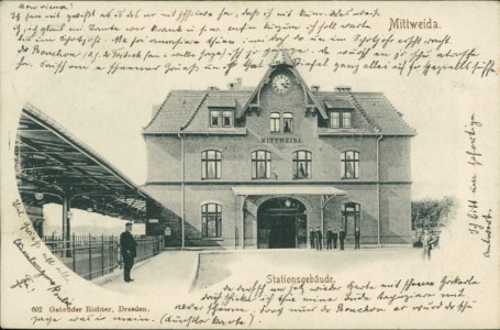 Alte Ansichtskarte Mittweida, Bahnhof, Stationsgebäude