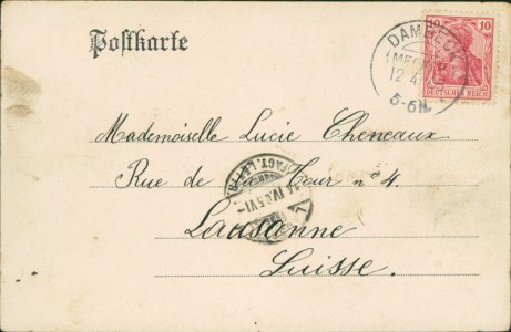 Adressseite der Ansichtskarte Bütow-Dambeck, Gasthaus, Herrenhaus, Ruine der alten Kirche