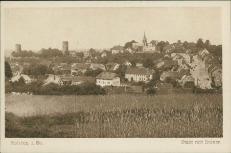 Alte Ansichtskarte Kohren-Sahlis, Stadt mit Ruinen