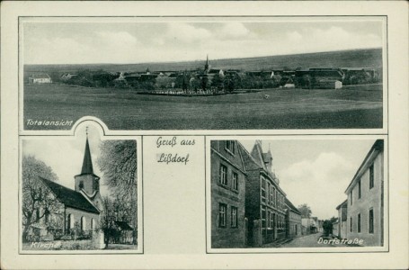 Alte Ansichtskarte Eckartsberga-Lißdorf (An der Finne), Totalansicht, Kirche, Dorfstraße