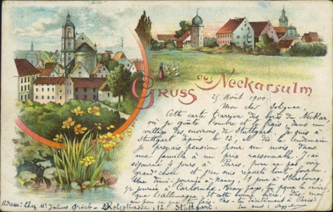 Alte Ansichtskarte Neckarsulm, Gesamtansicht mit Kirche