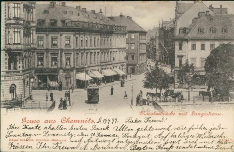 Alte Ansichtskarte Chemnitz, Nicolaibrücke mit Langestrasse
