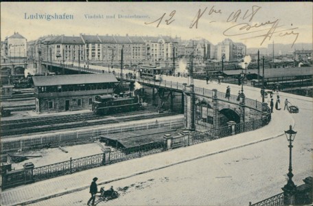Alte Ansichtskarte Ludwigshafen am Rhein, Viadukt und Denisstrasse