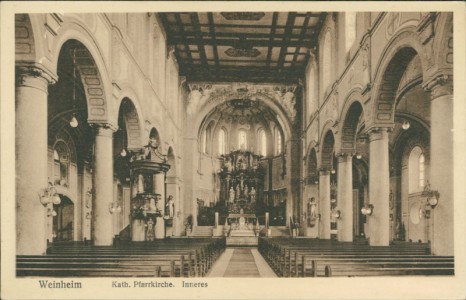Alte Ansichtskarte Weinheim, Kath. Pfarrkirche. Inneres