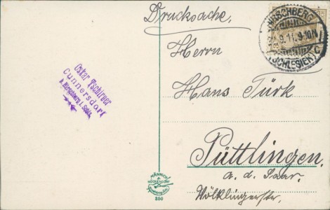 Adressseite der Ansichtskarte Nieder-Schreiberhau i. Riesengebirge, Gesamtansicht