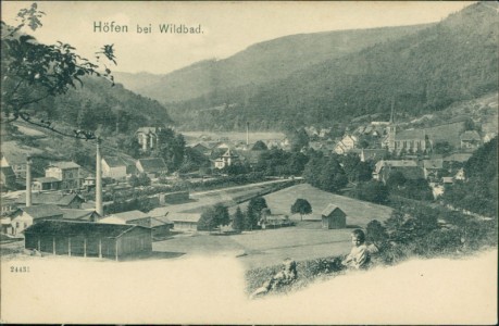 Alte Ansichtskarte Höfen bei Wildbad, Gesamtansicht mit Bahnhof