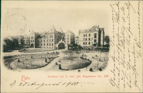 Alte Ansichtskarte Lahr, Kaserne des 8. bad. Inf. Regiments No. 169