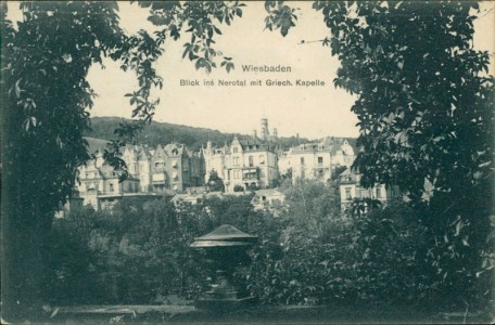 Alte Ansichtskarte Wiesbaden, Blick ins Nerotal mit Griech. Kapelle