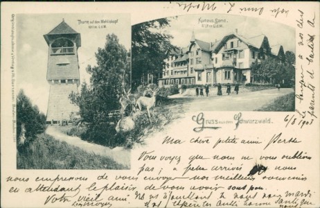 Alte Ansichtskarte Bühl, Turm auf dem Mehliskopf, Kurhaus Sand