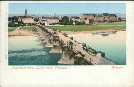 Alte Ansichtskarte Dresden, Augustusbrücke, Blick nach Neustadt