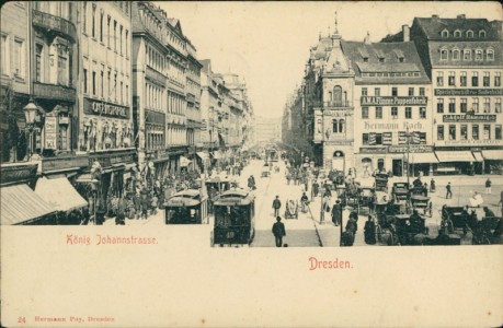 Alte Ansichtskarte Dresden, König Johannstrasse mit Strassenbahn
