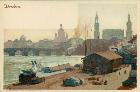 Alte Ansichtskarte Dresden, Panorama, sign. Kley