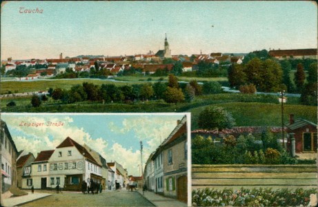 Alte Ansichtskarte Taucha, Gesamtansicht, Leipziger Straße