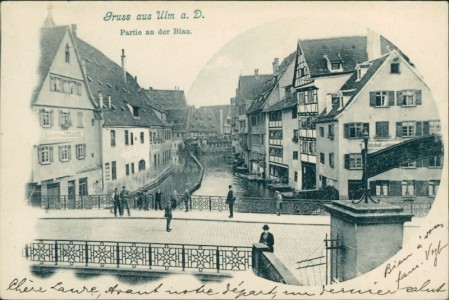 Alte Ansichtskarte Ulm, Partie an der Blau