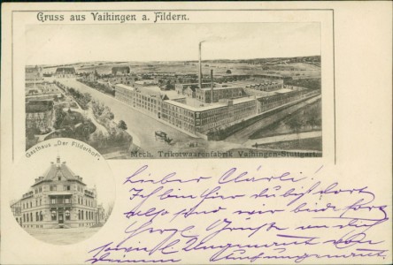 Alte Ansichtskarte Vaihingen, Mech. Trikotwarenfabrik, Gasthaus "Der Filderhof"