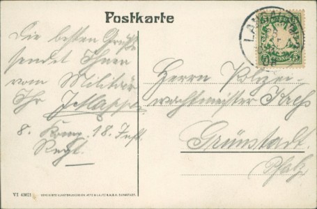 Adressseite der Ansichtskarte Landau in der Pfalz, Infanterie-Kaserne u. Kasino