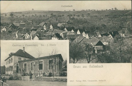Alte Ansichtskarte Varnhalt-Gallenbach (Baden-Baden), Gesamtansicht, Gasthaus z. Fremersberg (PAPIERLAGEN GELÖST)